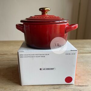 Le Creuset Mini Cocotte w/ Gold Heart Knob 250ml 8oz Cerise Cherry Red NEW